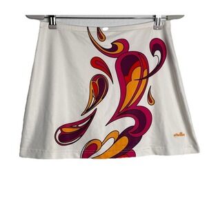Vintage Ellesse Y2K Tennis Pickleball Skirt White Floral‎ Bold Print Small
